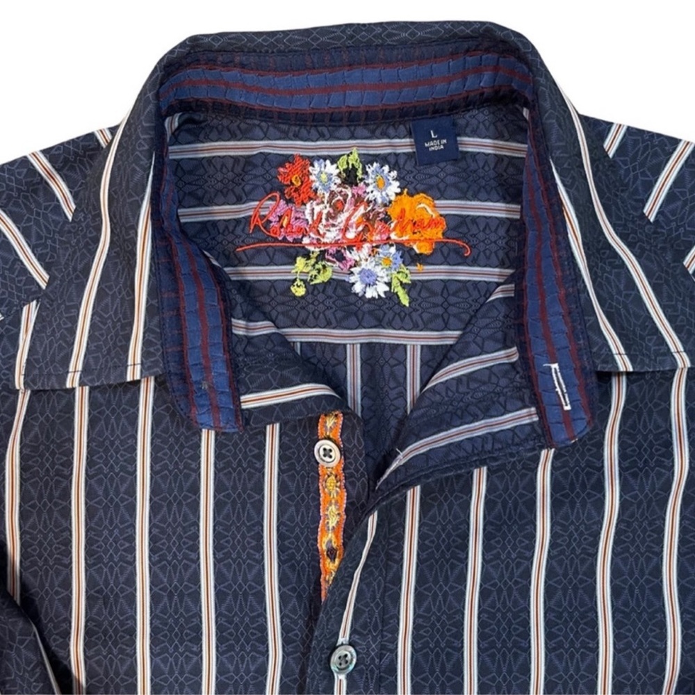 Robert Graham Southwestern Embroidered Floral And Stripe Shirt L Flip Cuff - Picture 4 of 10